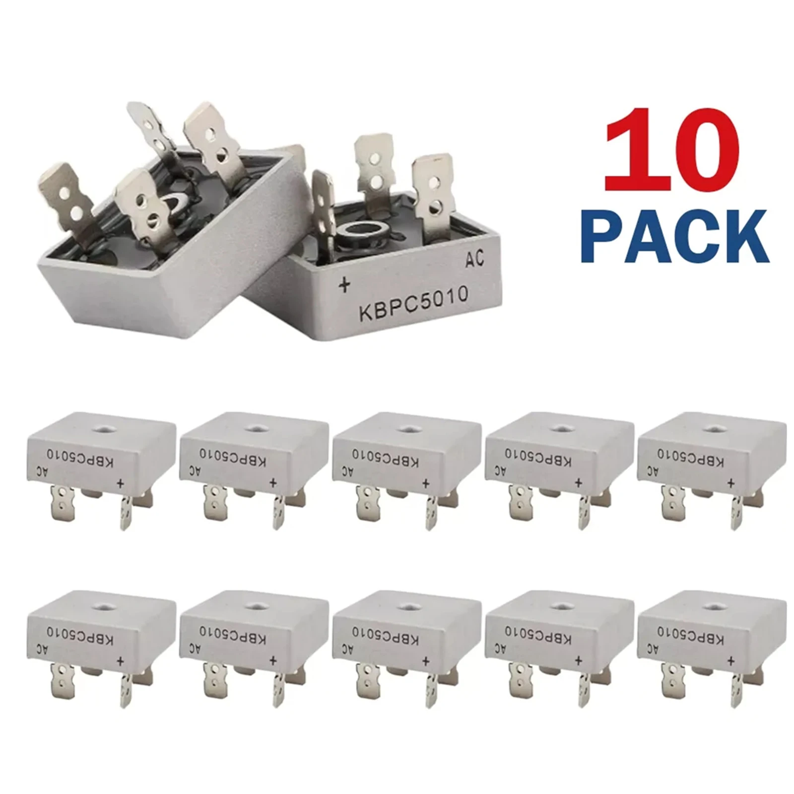 

10Pcs/Set 1000V 50A Metal Case Single Phase Diode Bridge Rectifier KBPC5010