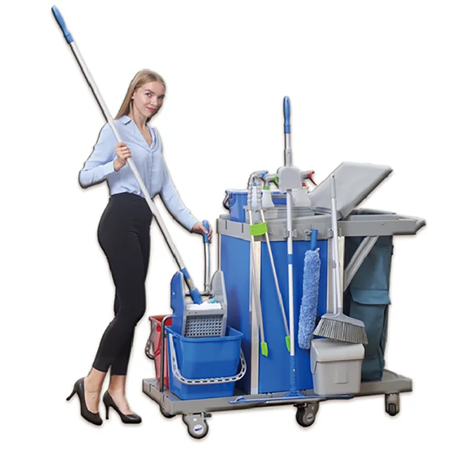

YEKALON Commercial Cleaning Hotel Bar Janitorial Trolley Cleaning Supplies Service Cart