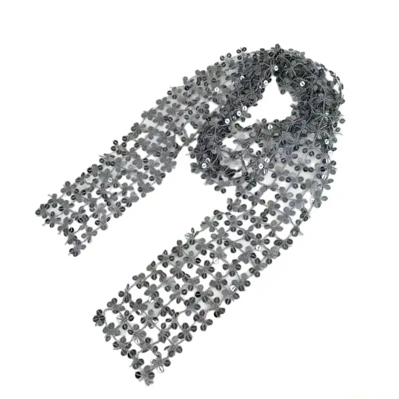 31BF Comfortable Lightweight Polyester Scarf Silver Glitters for Daily Wear Women