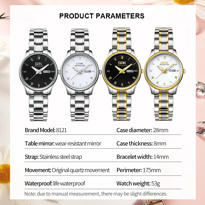 OPK dameshorloge Luxe mode roestvrijstalen quartz horloge Datum Waterdicht Lichtgevend damespolshorloge