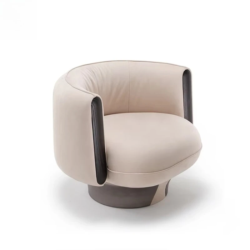 Dark Bottom Modern Beige Leather Armchair Bedroom Apartment Villa Comfort Seating Living Room Black Accent