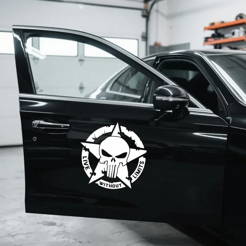 

Live Without Limits Lettering Car Decal 20cm Round Skull Star Reflective Graphic for All Cars Vehicle Window Hood Bumper Exterio