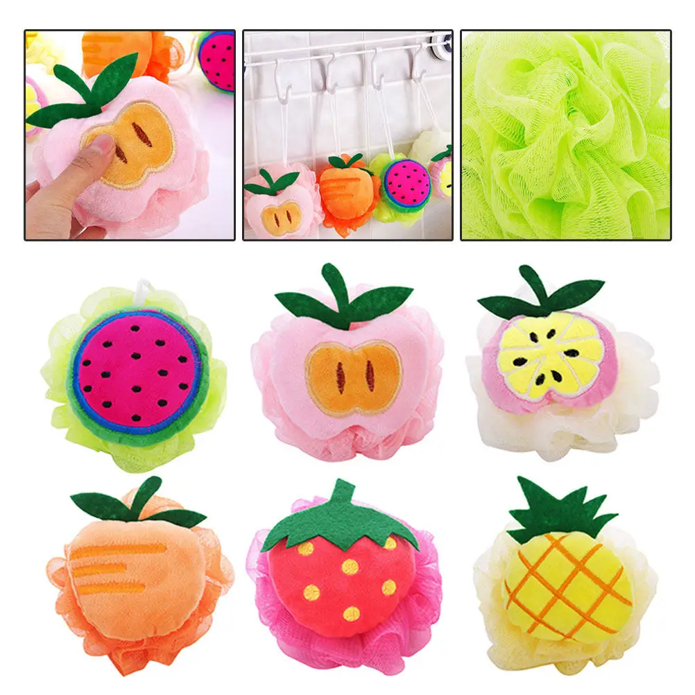 

4Pcs Colors Fruit Bath Ball Mesh Sponge Soft Shower Pouf Quick Dry Large Mesh for Deep Skin Clean Relax Bath Ball