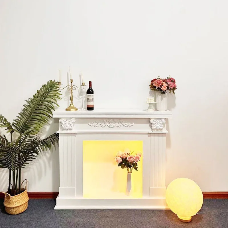 

French retro carved fireplace cabinet cream wind fireplace decoration living room B & B European-style cabinet luminous locker