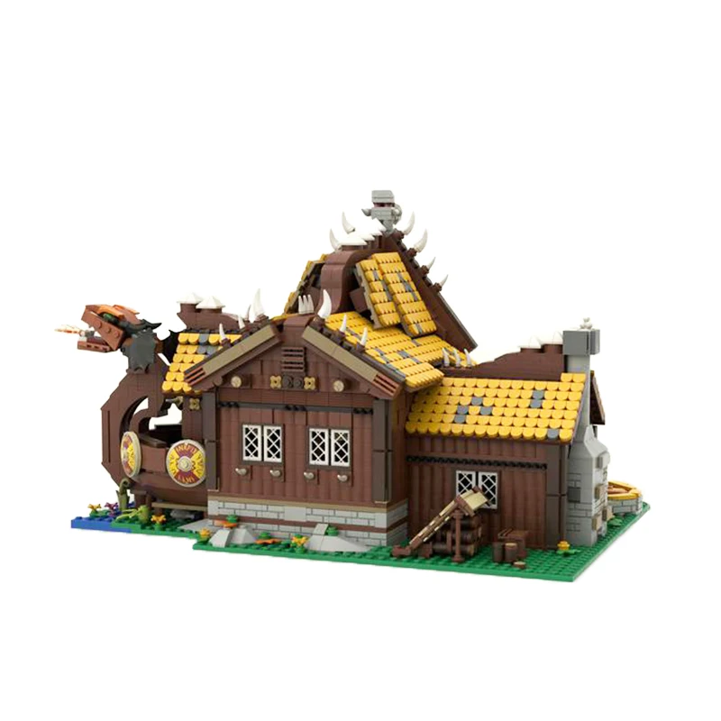 MOC-122688 MOC Pirate Dragon Boat House Architecture House Building Block Assembly Model Brick Toy Children's Gifts