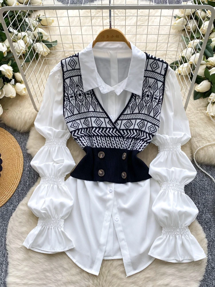 Women Blouses Shirt Turn Down Collar Full Sleeve Tops Slim Fit Work Y2k Streetwear Elegant Shirts Casual Tight Waist Autumn