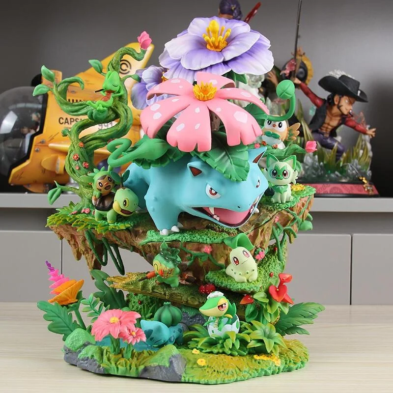 31cm Pokemon Anime Figure Squirtle Bulbasaur Chikorita Grass Type Luminous Model Desktop Decoration Collection Festival Gift Toy