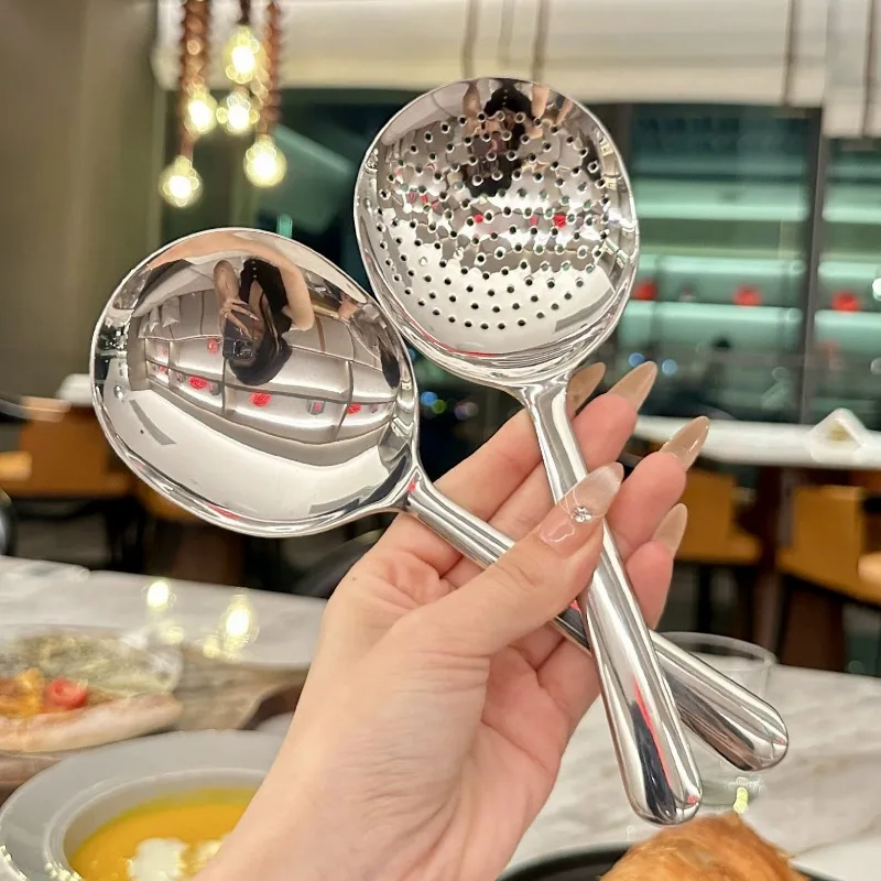 

Stainless Steel Ladles For Serving Soup Rice Serving Spoon Drain Hole Heat Insulated Handle Kitchen Utensils For Daily Use Hot