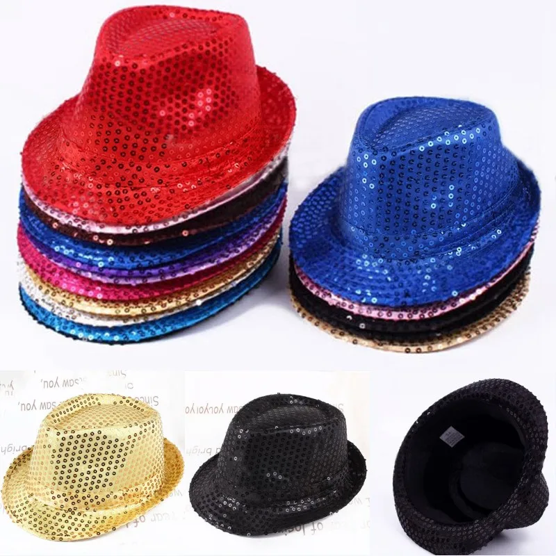 Chapeau de Jazz Hip Hop unisexe, casquette de Cowboy à paillettes pour spectacle de danse sur scène, Costume de spectacle, chapeau de magicien de Clown à perles brillantes