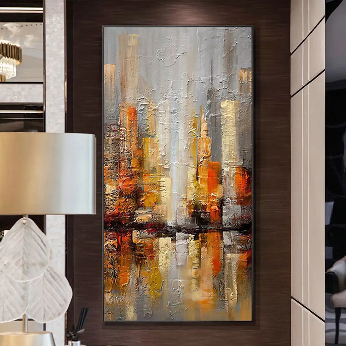 Colorful Large Abstract City Skyline Hand Painted Oil Painting On Canvas Modern Wall Decor Home Decor Building Painting Wall Art