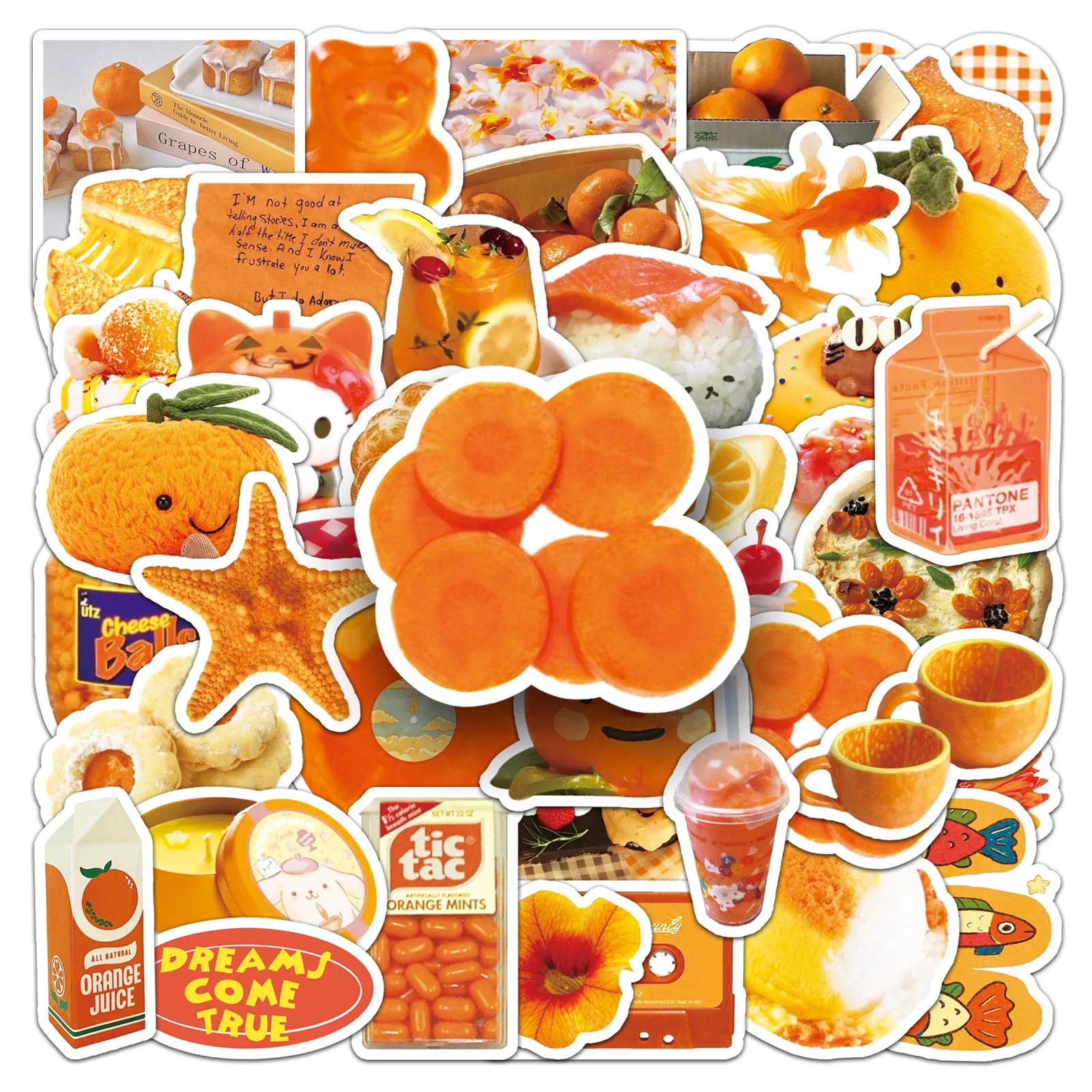

10/50PCS Orange Lstagram Aesthetic Food Cartoon Food Decoration Laptop Cell Phone Case Trunk Waterproof Sticker Kids Toy
