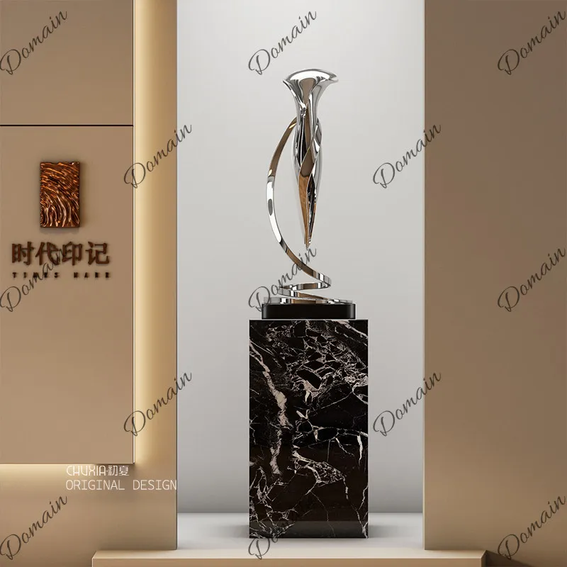 Light luxury stainless steel sculpture floor-to-ceiling ornament hotel villa model room entrance niche abstract art installation