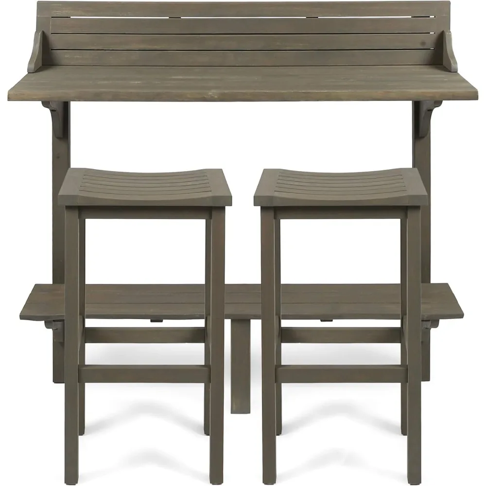 

Caribbean Outdoor Acacia Wood Balcony Bar Set, 3-Pcs Set, Grey Finish