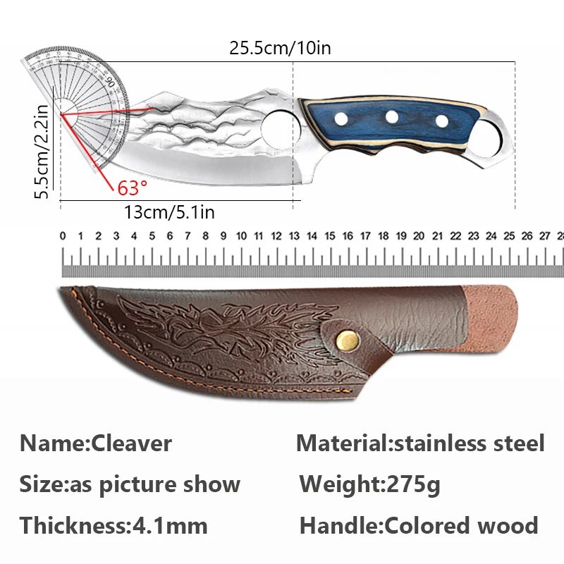 Forged Stainless Steel Boning Knife Kitchen Cleaver Barbecue Meat Fruit Fishing Utility Knife with Wood Handle