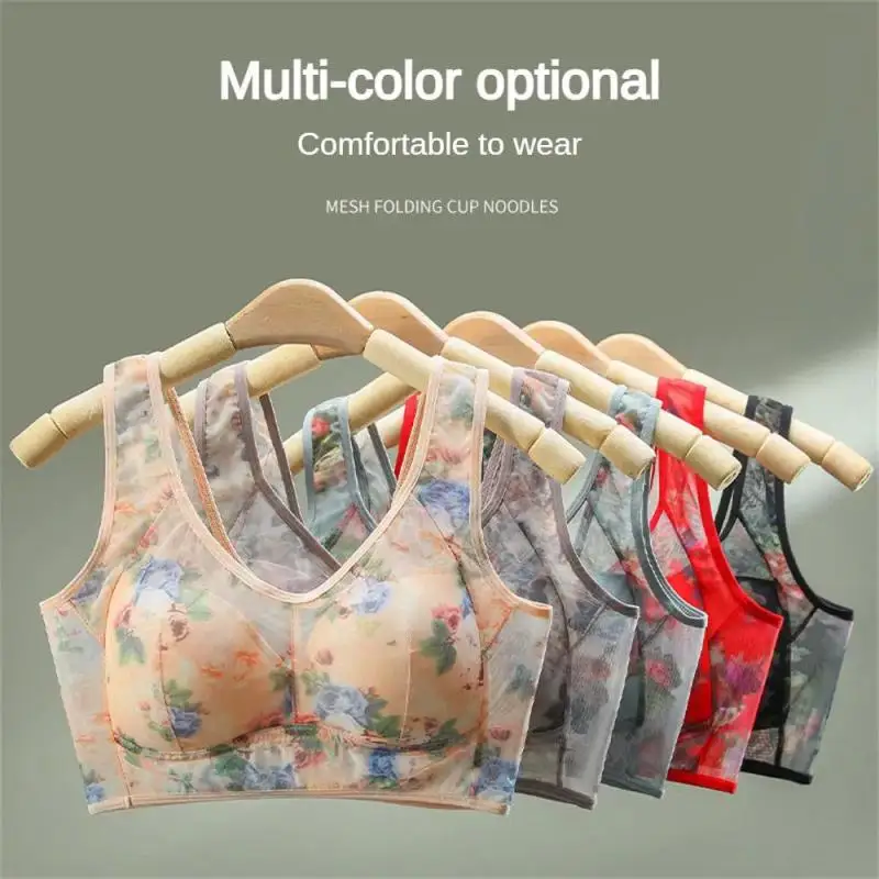 Comfortable Plus Size Middle-aged Women's Vest-style Printed Bra No Steel Ring Summer Traceless Underwear Sportswear Accessories