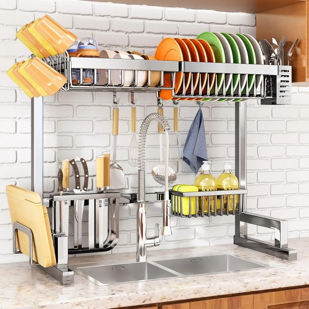 

Over The Sink Dish Drying Rack, Stainless Steel Adjustable (26.8" to 34.6") Large Dish Drainer Drying Rack for Kitchen Counter