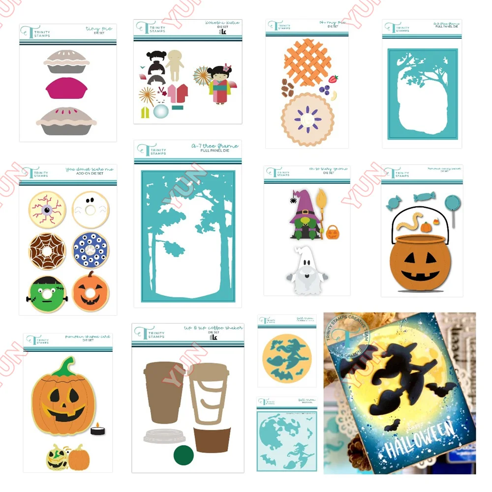 

Arrival diy Halloween home Gifts Paper Craft Mould Tiny Pie Circle Card Add-On Die Set Pumpkin Candy Bucket Tree Frame stencils