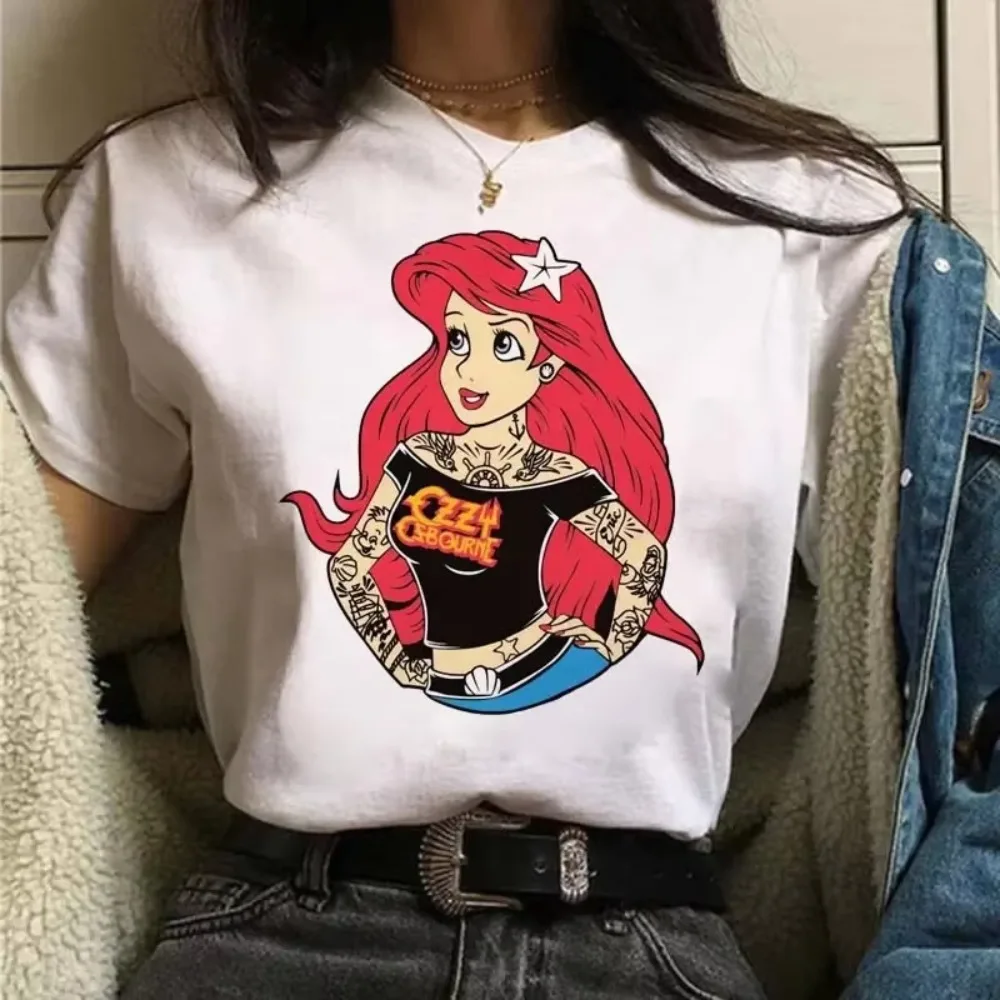 فاسق الأميرة تي شيرت مطبوع لطيف ديزني نمط المحملة حورية البحر ارييل Kawaii الفتيات تي شيرت الصيف المرأة بلايز Harajuku تي شيرت #3