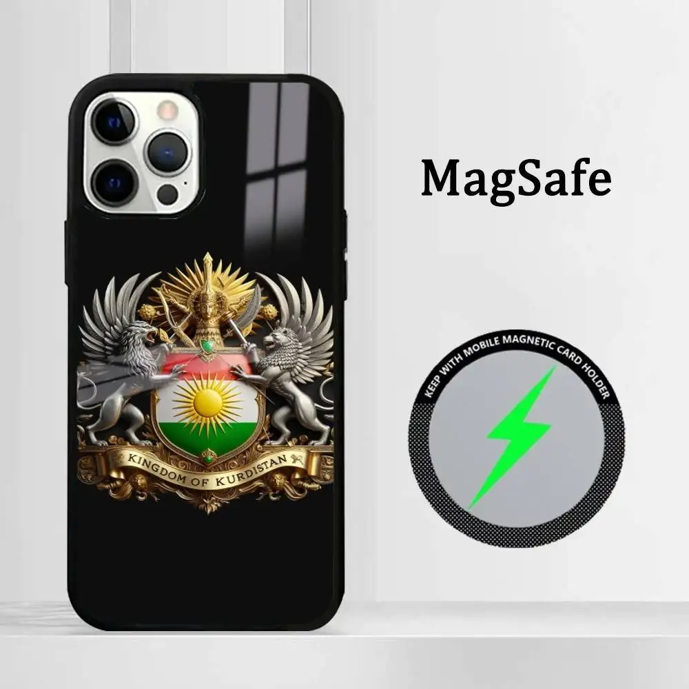 

Kurdish Kurdistan Gold Logo Phone Case Magnetic Glass Phone Case For Iphone 16 15 14 12 11 13 Pro Max Mini Puls Cover