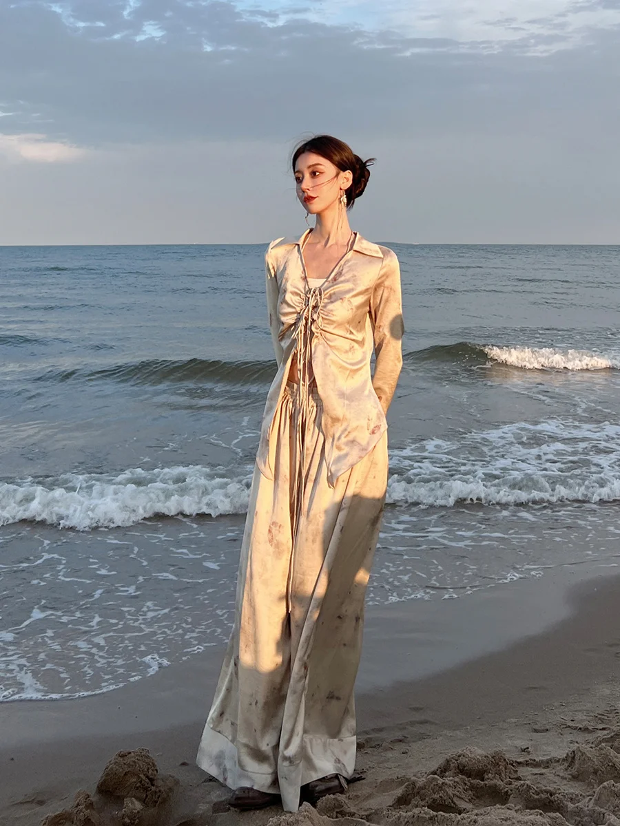 

Повседневные свободные брюки Onmoon с принтом, широкие штанины, высокая талия, тонкие прямые брюки для женщин, осень 2023, новинка