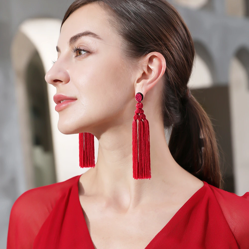 Handmade Tassel Earrings Women 2024 Fashion Jewelry Bohemian Drop Dangle Long Earrings Silk Fabric Ethnic Style Vintage Earrings