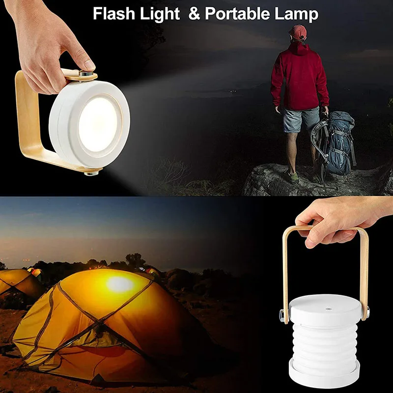 New Foldable Night Lights Wood Handle Reading Lantern Lamp Touch Control USB Charging Portable Telescopic Folding Led Table Lamp