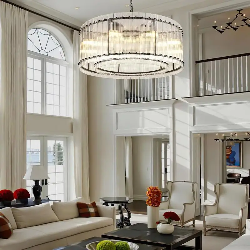 

37-дюймовая современная черная круглая люстра — 2-уровневый 8-световой светильник из хрустального стекла с рябью воды для столовой, гостиной,