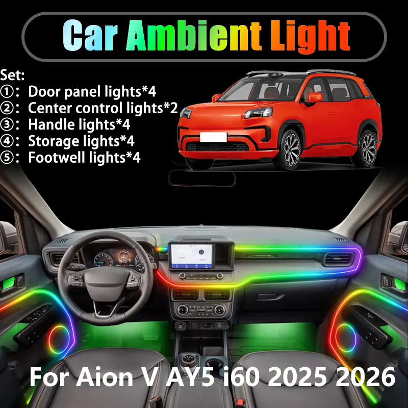 

Для Aion V AY5 i60 2025 2026 MK2 2/18 в 1 Автомобильное окружающее освещение Светодиодные внутренние светодиодные фонари багажника USB RGB Ensemble Streamer Auto