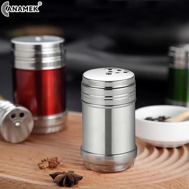 1pc Stainless Steel Jars For Spices Waterproof Salt Sugar Bottle Rotating Cover Shaker And Pepper Shaker Kitchen Accessories