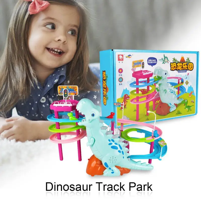 Dinosaur Track Park Dinosaur Climbing Stairs Educational Toy Dinosaur Paradise Suit Pig Toys Electric Assembly With Music