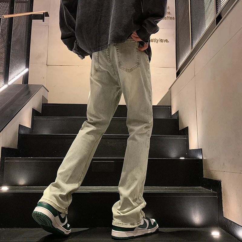 

Мужские джинсы American Slim Fit, цвета желтой глины, с эффектом потертости, прямого кроя, для весны и осени, удлиненные, в стиле High Street Vibe