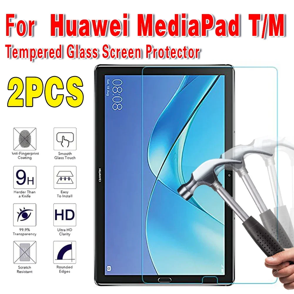 2Pcs Tablet 9H Tempered Glass For Huawei MediaPad 10.4 Pro 10.8 T3 T5 T8 T10 T10S M5 M6 Screen Protector Protective Film Cover