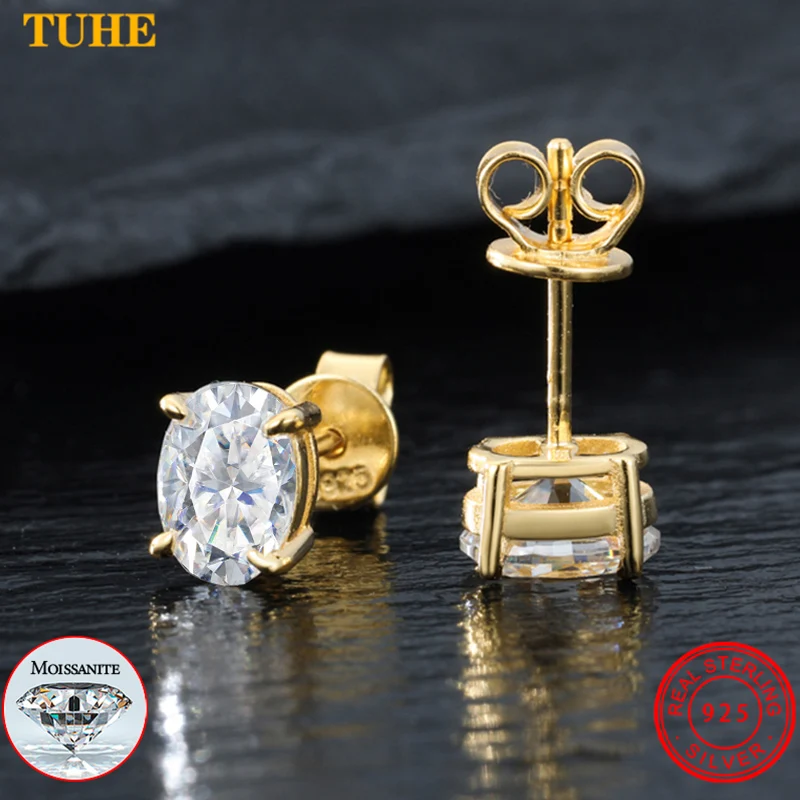 

Серьги Роскошный дизайн 1,5-3 карата Овальные серьги-гвоздики с муассанитом для женщин Изысканная вечеринка Юбилей S925 Ювелирные изделия с покрытием из настоящего золота 18 карат