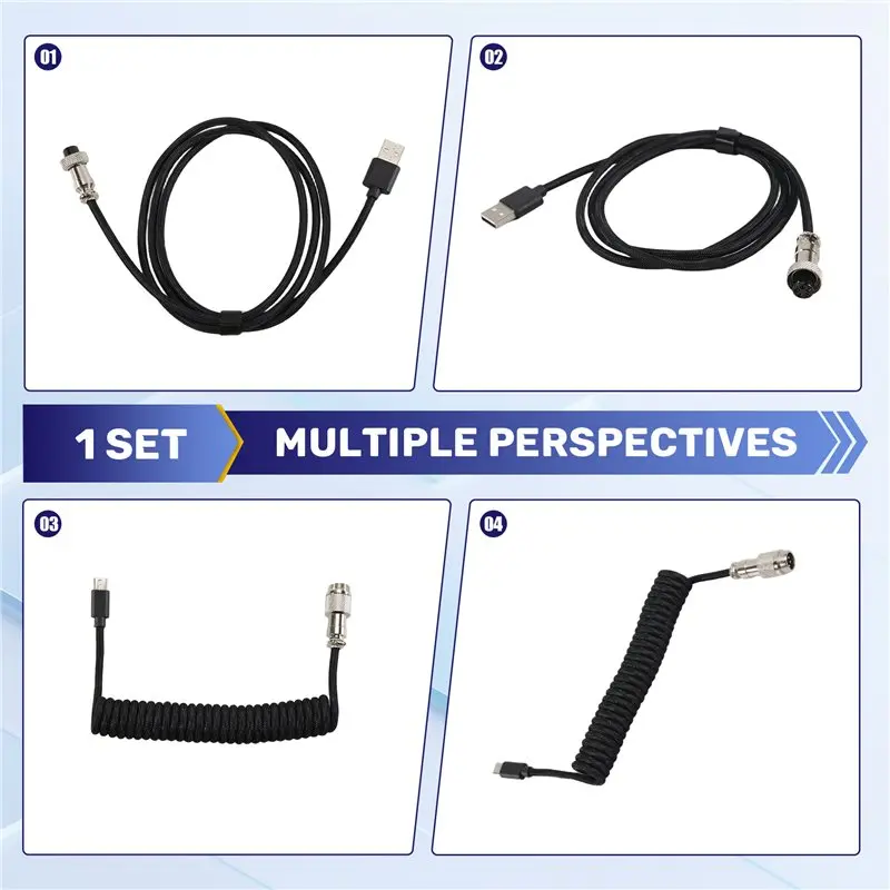 Usb Keyboard Cable Black Coiled Keyboard Usb Type C Cable DIY Aviation Plug Cable Connector Gaming Usb Keyboard Cable Highly Rec