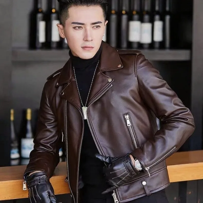 

Новая мужская короткая куртка из искусственной кожи, красивый мотоциклетный байкерский приталенный пиджак, пальто