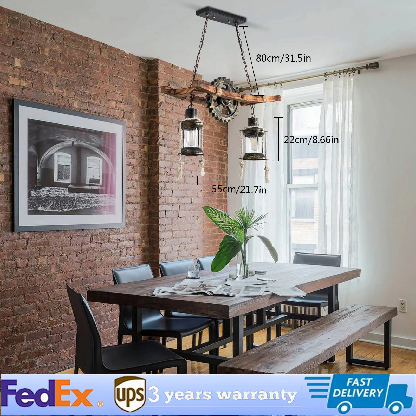 Dual-Bulb Industrial Vintage Pendant Light, Adjustable Height Loft Style Hanging Lamp for Dining Room, Kitchen Island & Bar