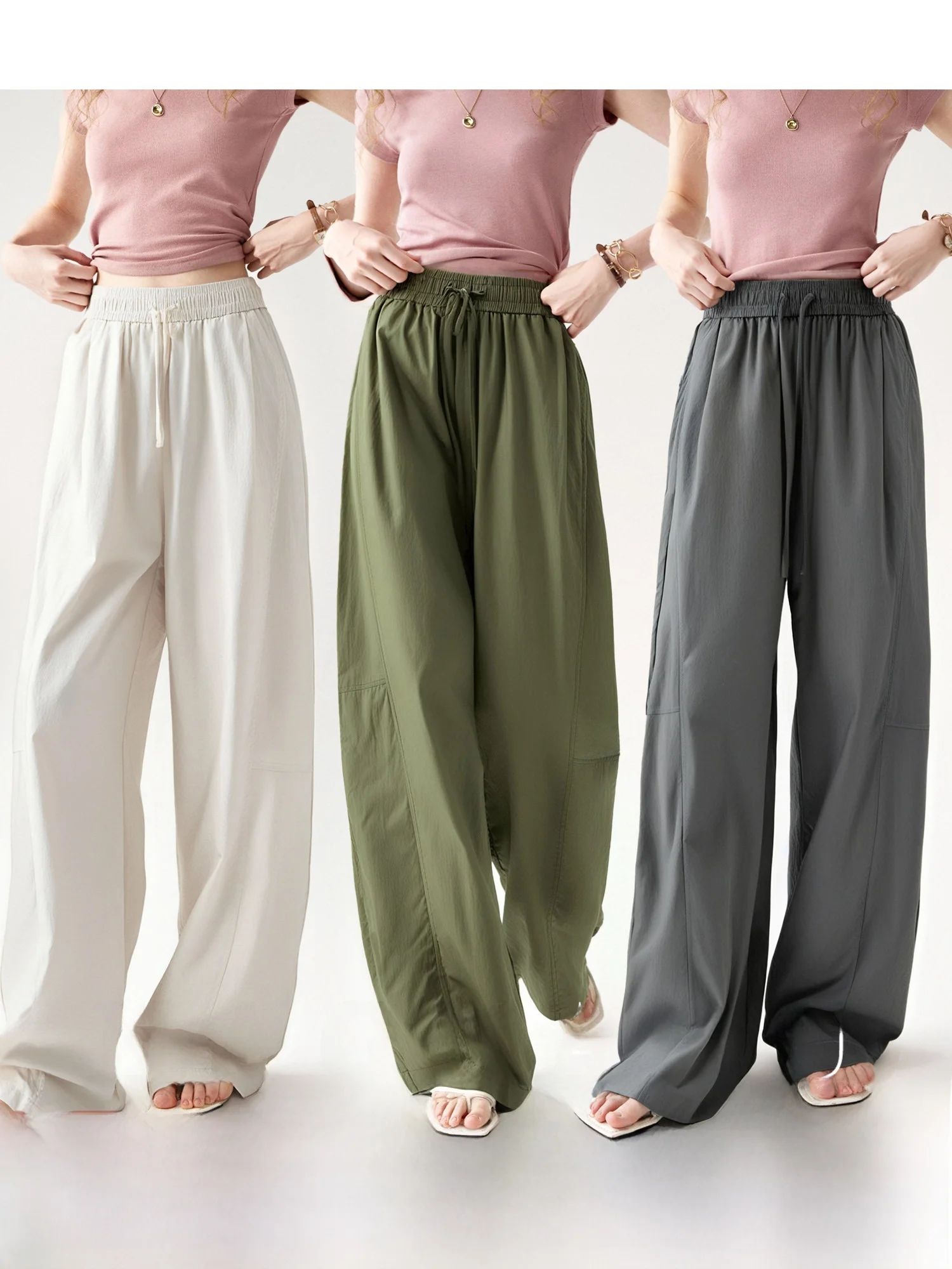 

Женские повседневные брюки NAGUAGU с высокой талией, свободного кроя, из легкой ткани, с широкими штанинами, на шнурке, простые, летние 2025