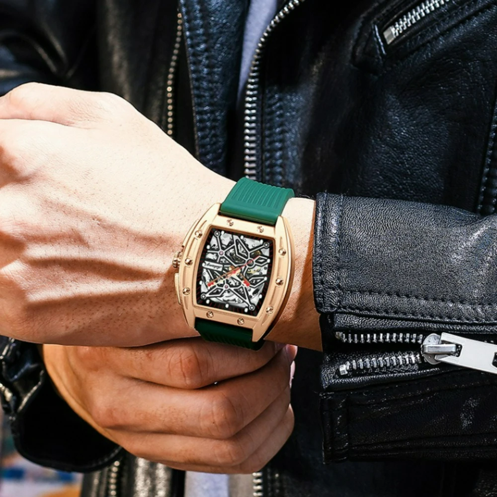 AILANG Business Casual Sports Men's Watch Luxury Skeleton Tonneau Automatic Watch for Men Waterproof Mechanical Wristwatch