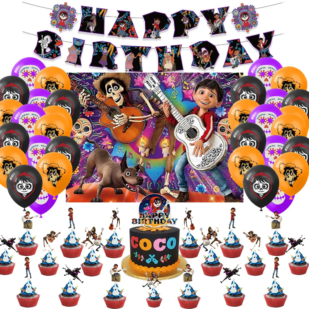 

Cartoon Coco Mexico Day Of The Dead Theme Birthday Party Decoration Background Number Balloon Cake Topper Baby Baptism Supplies