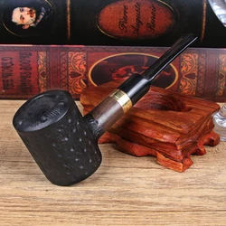 Ebony Wood Carved Straight Tobacco Pipe,Smooth Smoking Pipes,Wooden Tube with Decorative Ringh Gift for Smoker Fathers, 9mm, New