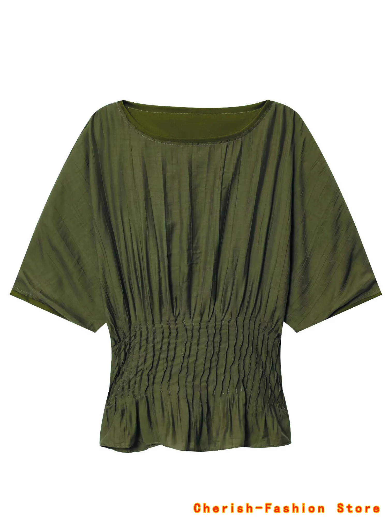 

2025 New French Fashion Temperament Round Neck Solid Color Short Sleeved Knitted Patchwork Shirt For Women Blouse Brand Tops Hot