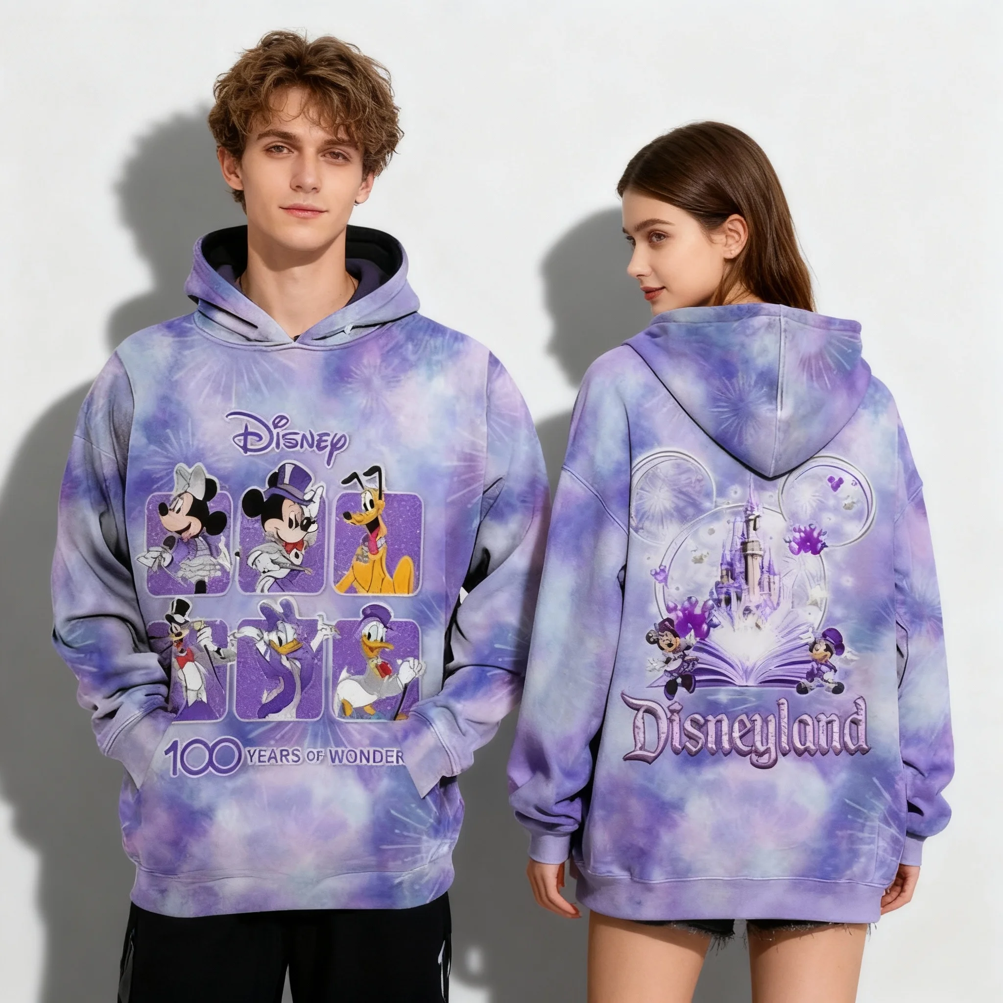 Disney 100th Anniversary Edition Sweet Cool Street Autunno/Inverno Felpa con cappuccio Cappotto oversize da donna per adulti e bambini