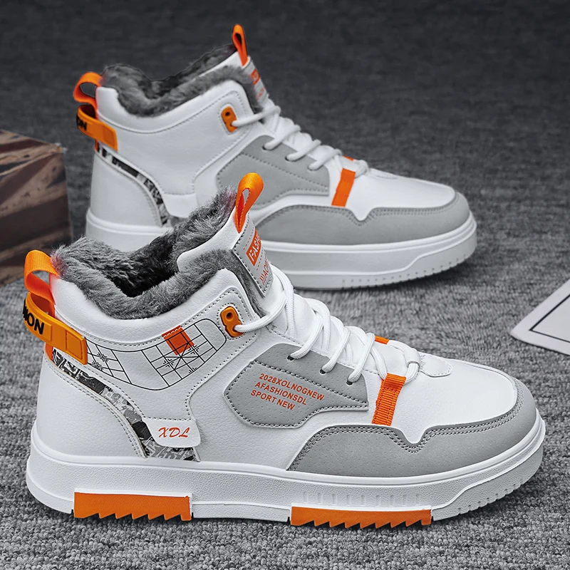 

Winter New Men's Sneakers Warm High-Top Trendy Fleece-Lined And Thickened Casual Korean Style Running Shoes Plastic Surface