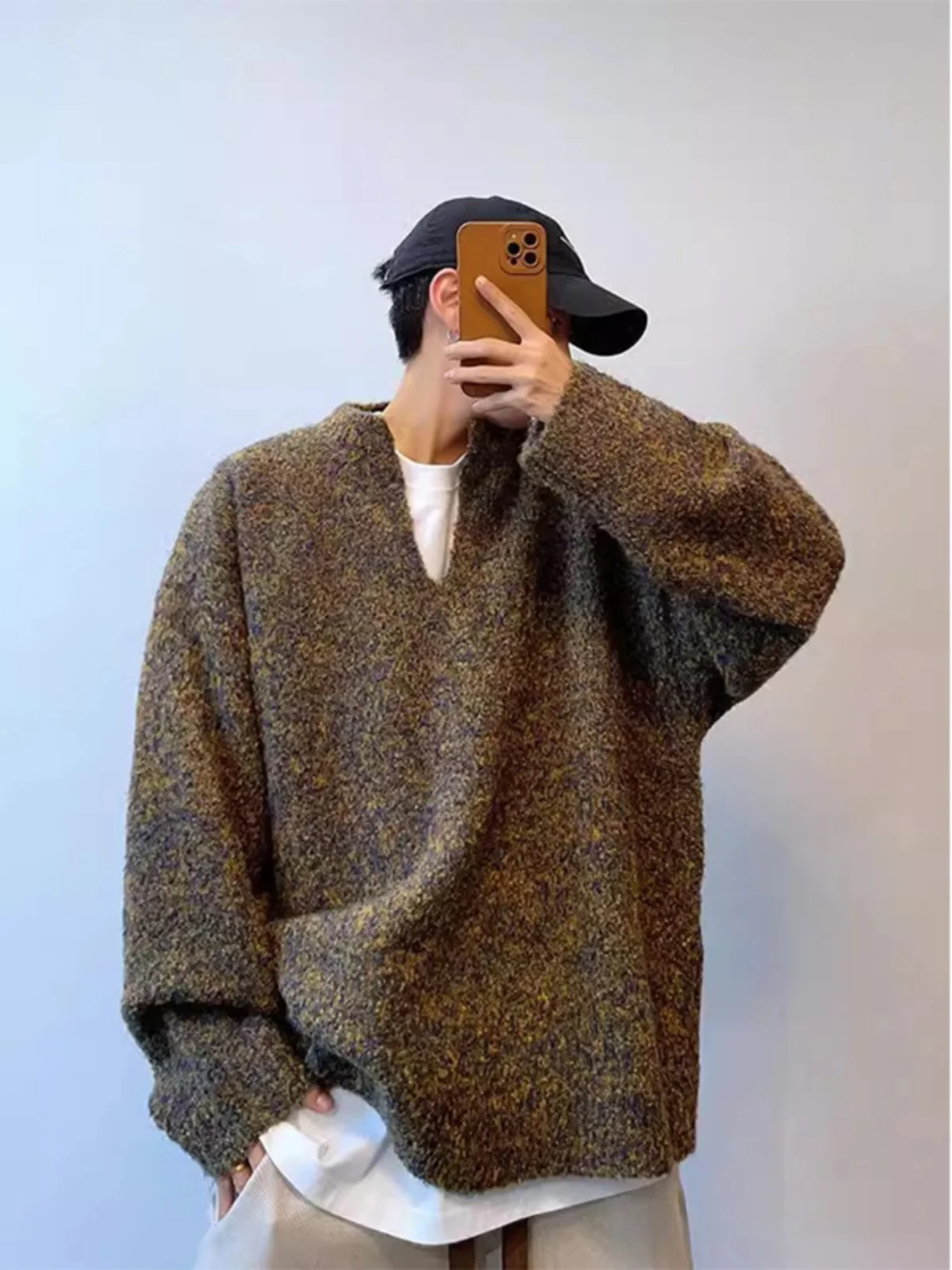 

Мужской зимний теплый модный свободный универсальный вязаный свитер с капюшоном в американском ретро-стиле, размер 300 Pou