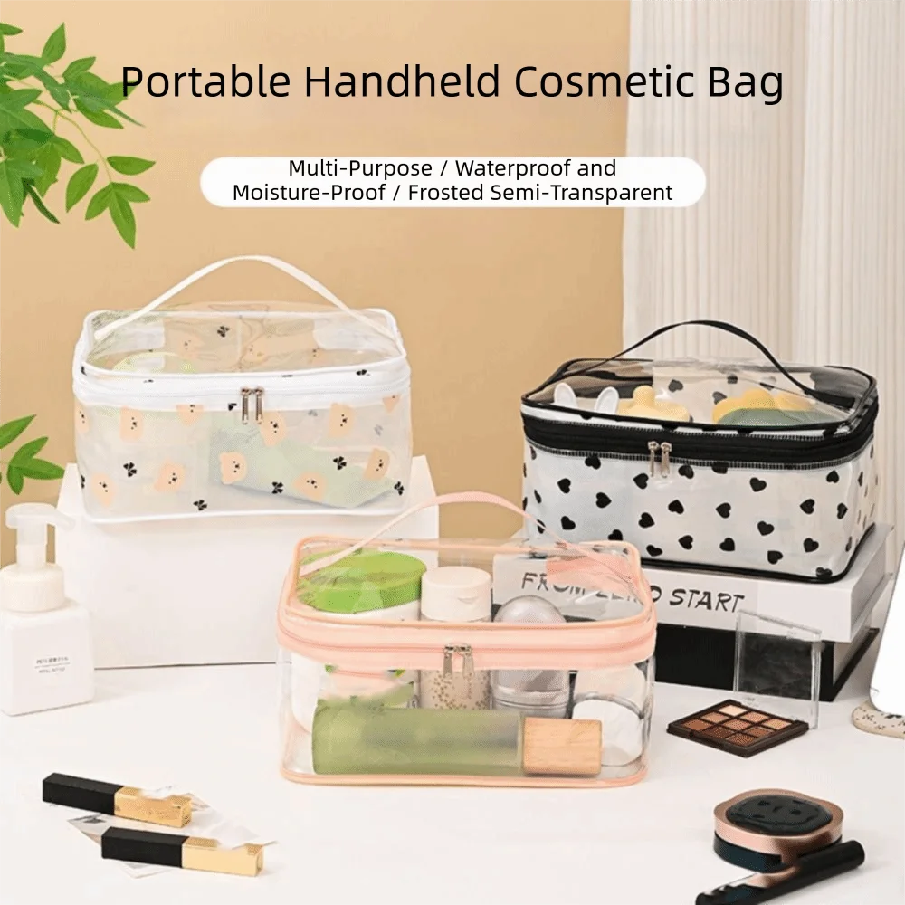 حقيبة مكياج متعددة الوظائف قابلة للتنفس، حقيبة مستحضرات تجميل شفافة كرتونية، حقيبة مستحضرات تجميل مستطيلة، رحلة عمل #2