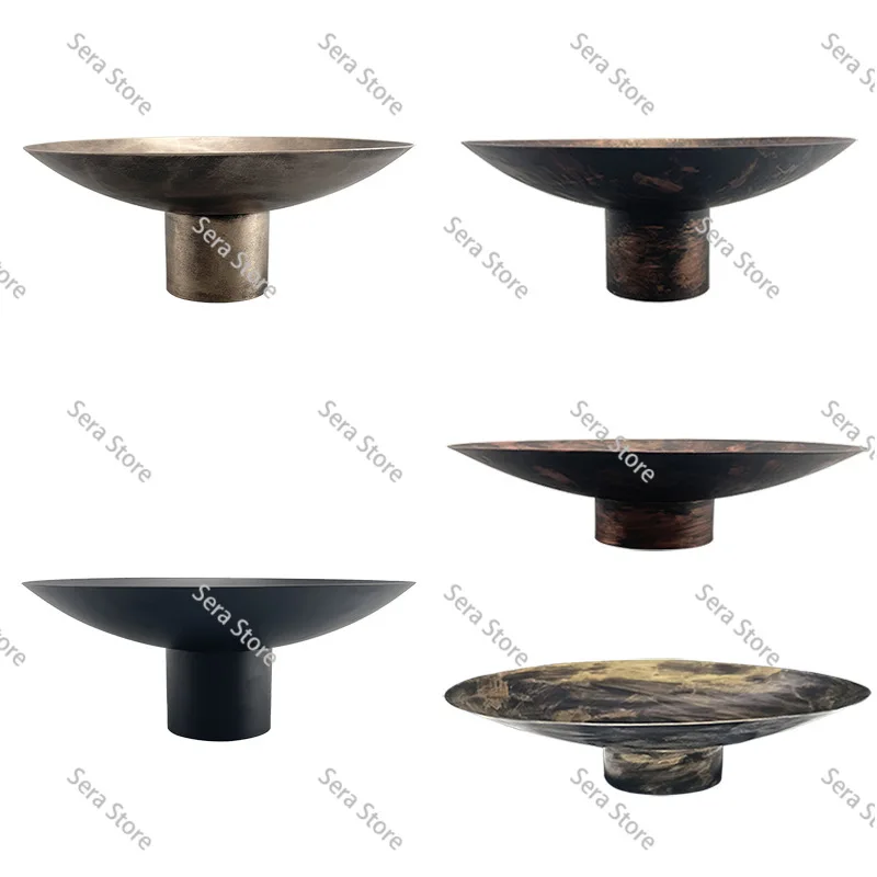 Modern Chinese style gold-painted imitation copper metal round model house sales office flower ware soft decoration ornament
