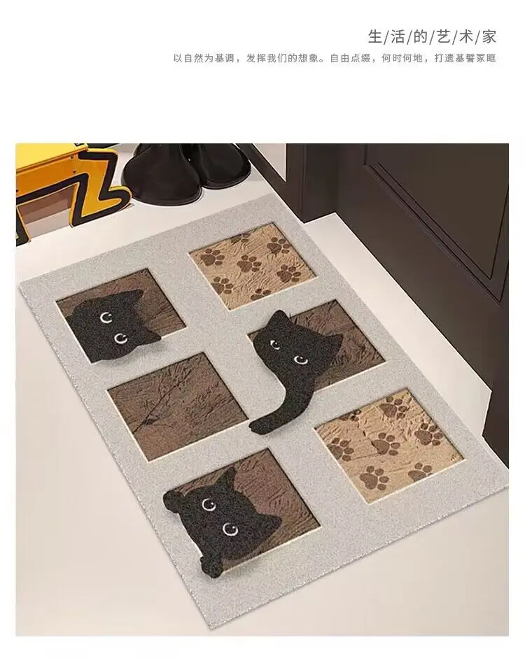 Cute Cat Non-slip Kitchen Mat, Rubber Bath Mat, Front Door Foot Mat, Funny Room Carpet, Large Living Room Rug, Entrance Rug