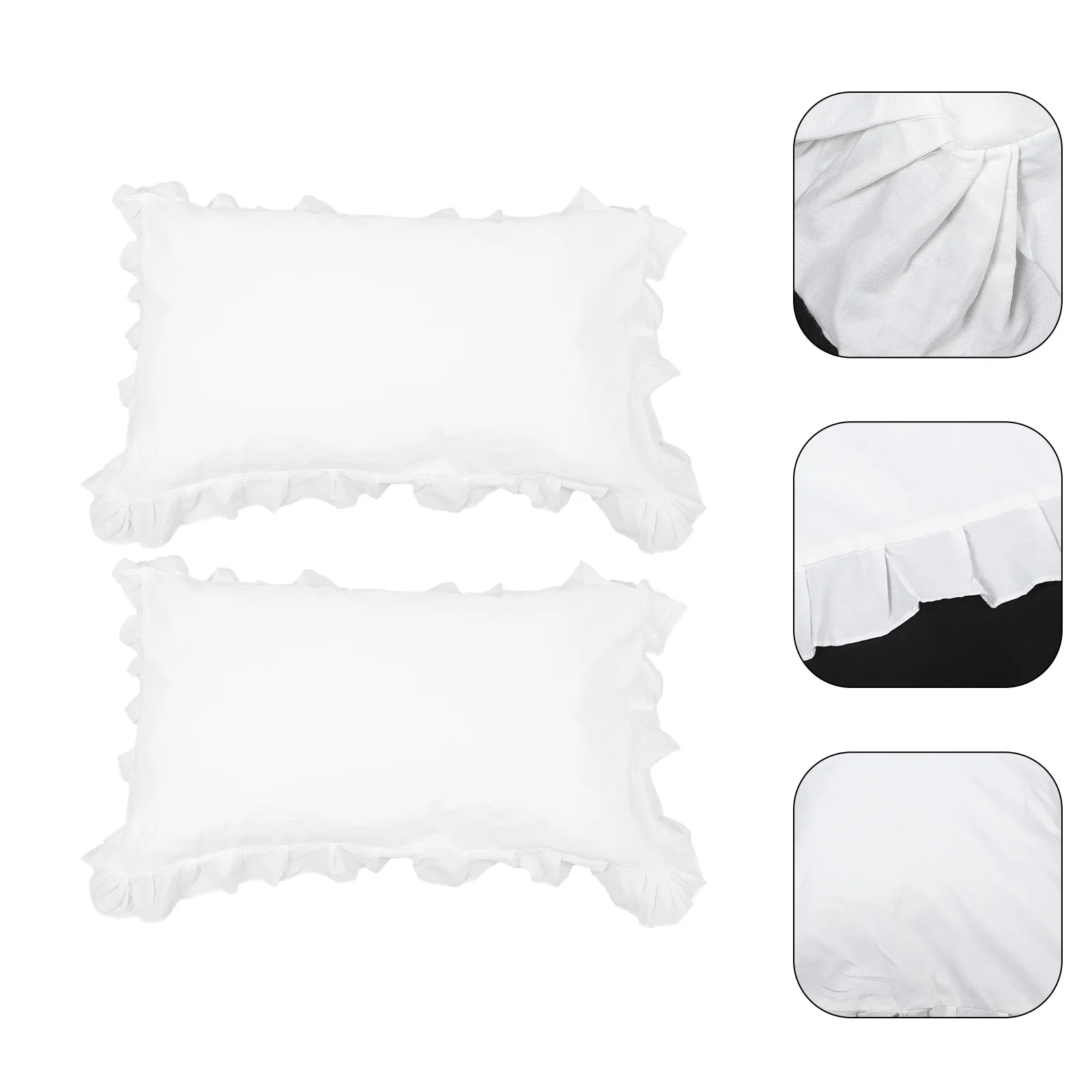 1 Pair Ruffled White Pillow Cases Cotton Cushion Covers For Bed Washable Bedroom Decorative Pillowcase Home Bedding Covers
