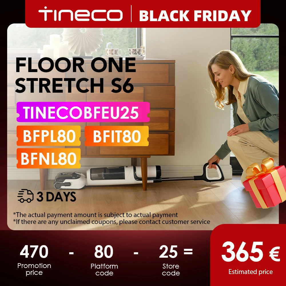 Tineco Floor One Stretch S6 Aspiradora en Seco y Húmedo Posición Plana de 180° Diseño Compacto de 13 cm Autolimpieza Limpieza por Las Tres Caras Flashdry a 70 °C en 5 Minutos