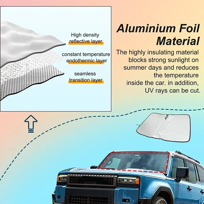 

For Toyota Land Cruiser Prado 150 LC150 2010-2020 Silver Tape Car Front Glass Anti-UV Sunshade Car Accessories